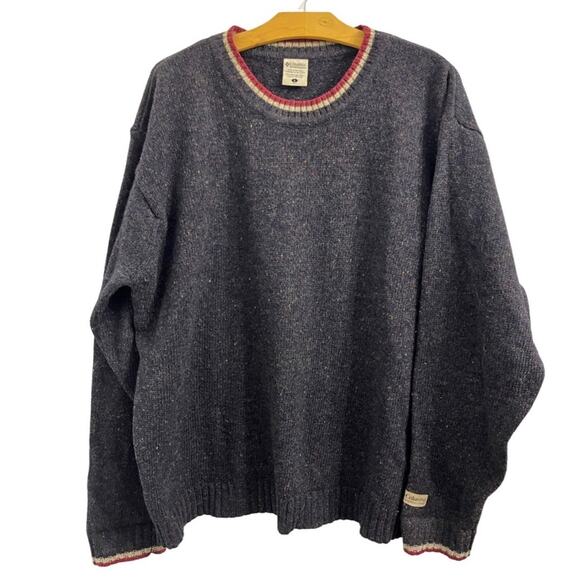 Vintage Y2K Columbia Varsity Collar Crewneck Sweater Speckle Wool Gorpcore L - Picture 1 of 7